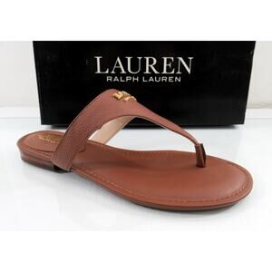 Lauren Ralph Lauren Ellah Flat Thong Sandals Tumbled Leather Polo Tan
